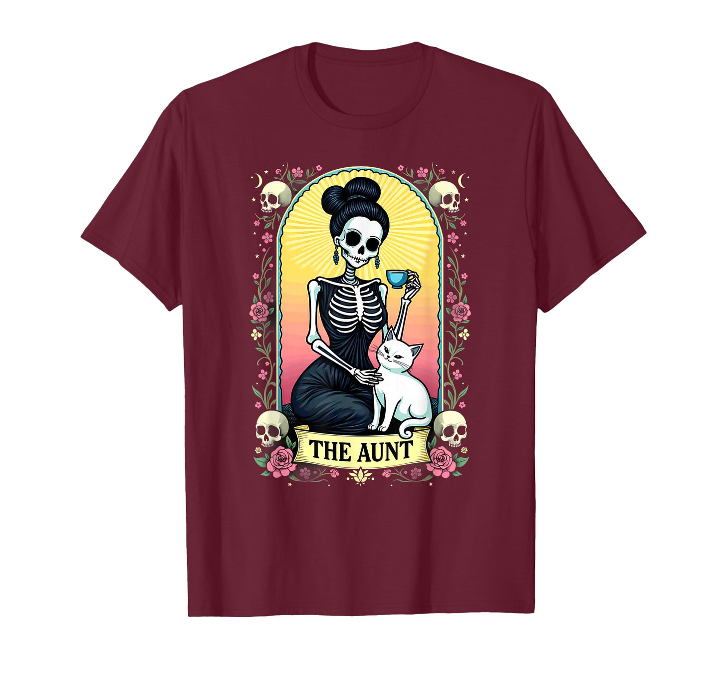 Gothic Tarot Card Aunt Skeleton Cat Mom Coffee T-Shirt