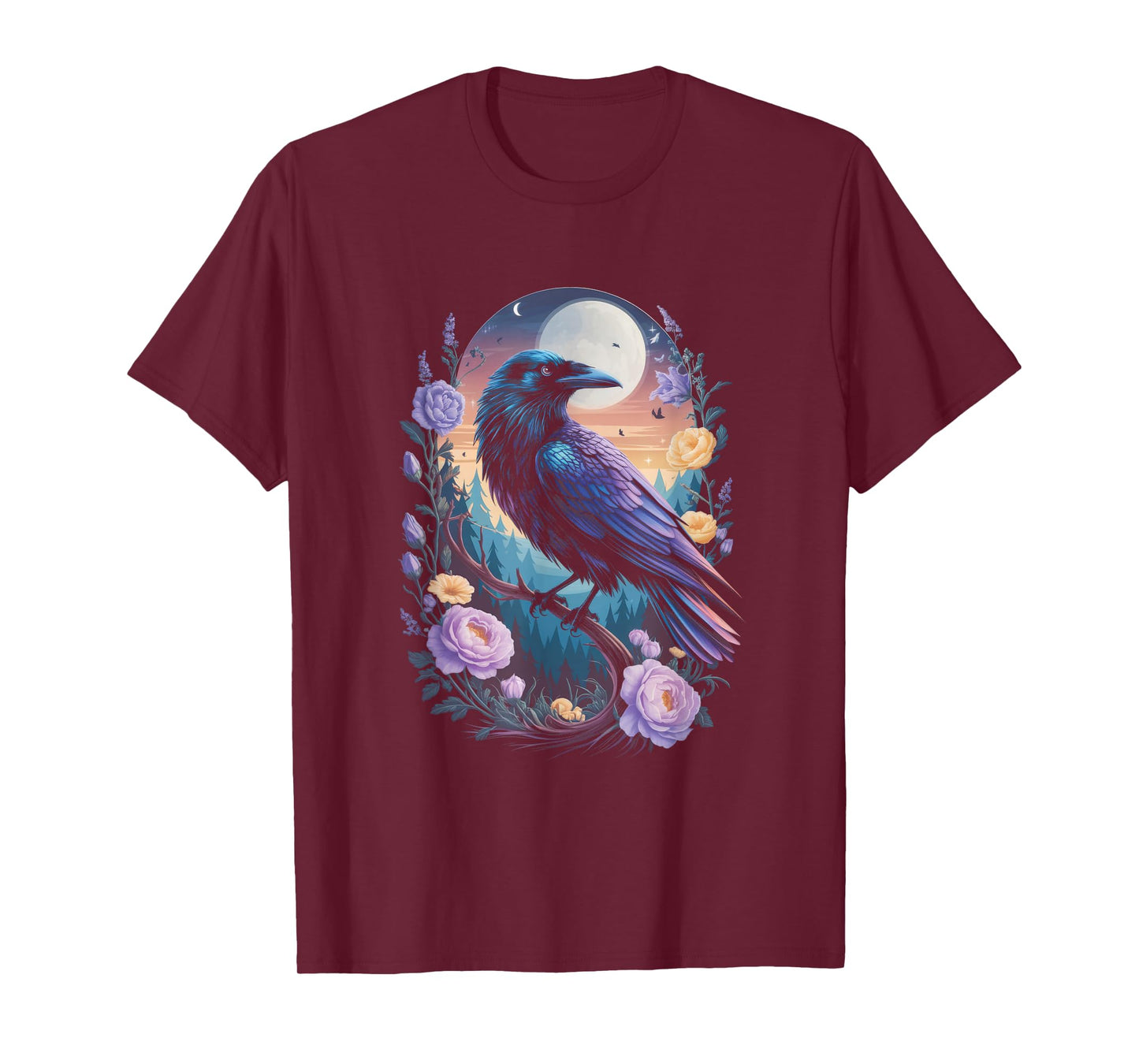 Ravens Raven Moon Floral Nature Birds T-Shirt