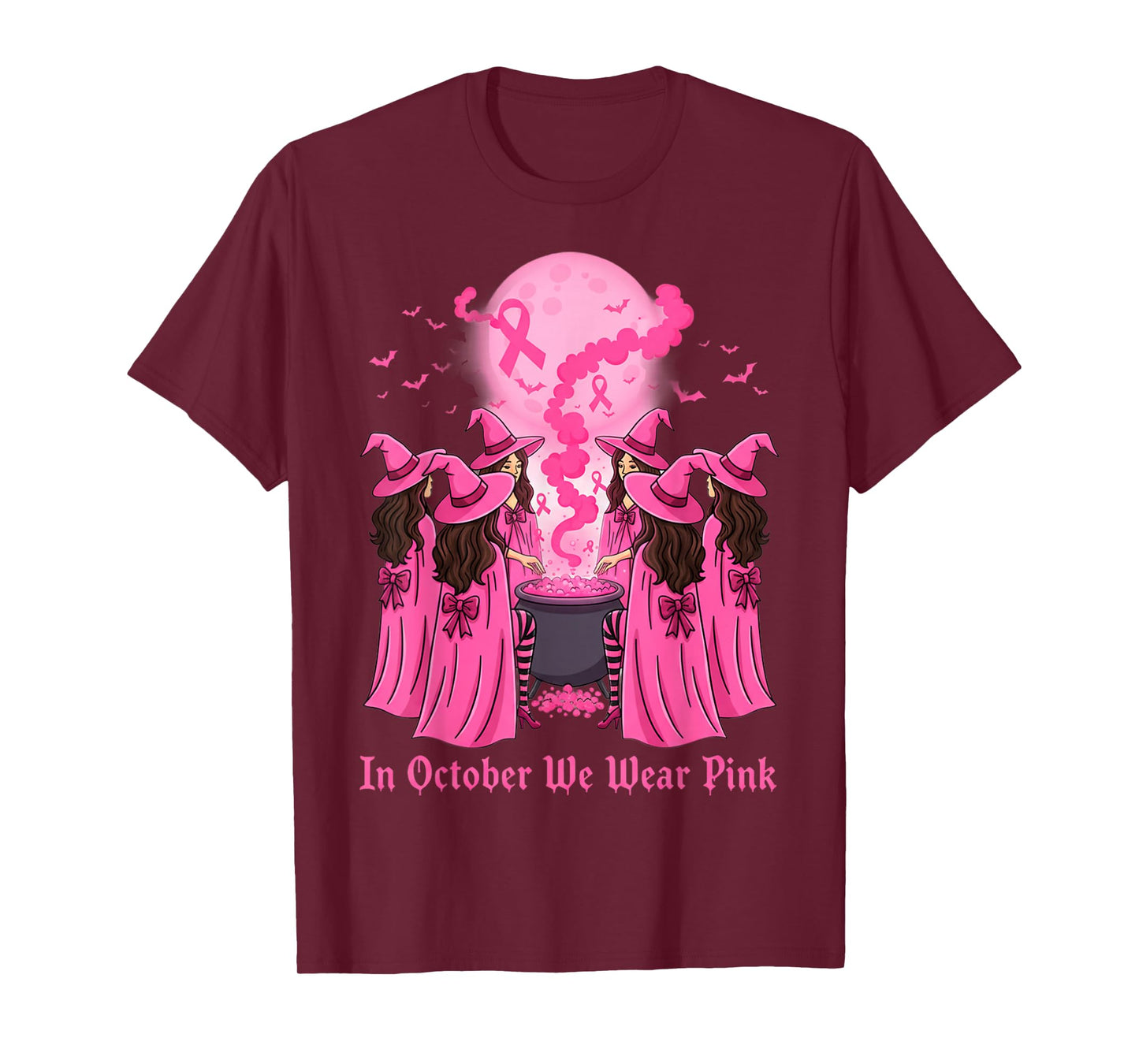 October We Wear Pink Witch Halloween Breast Cancer Awareness T-Shirt
