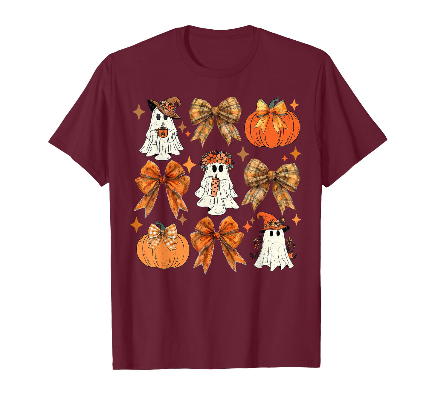 Funny Halloween Fall Coquette Bow Pumpkin Cute Ghost Costume T-Shirt