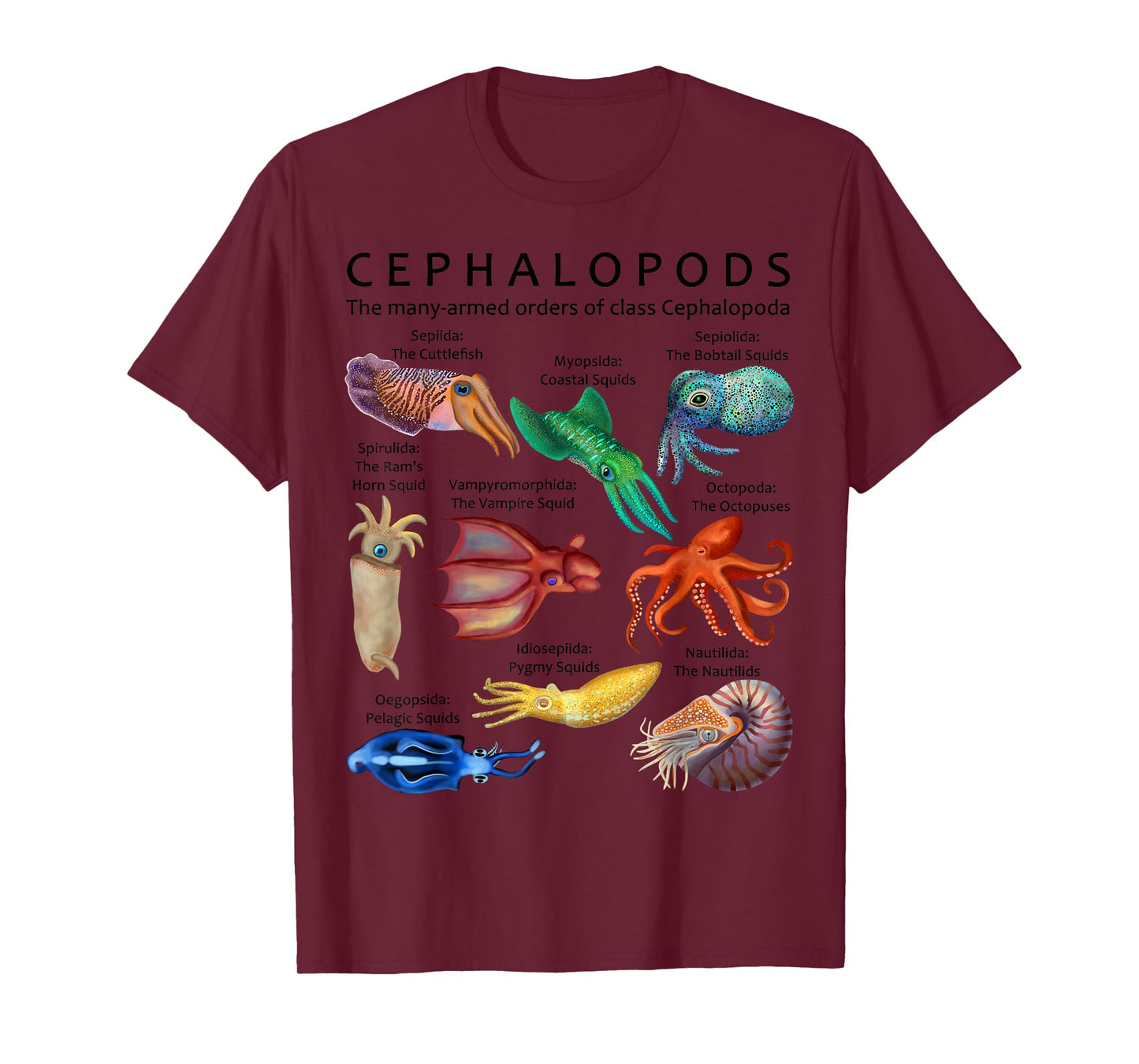 The Cephalopod: Octopus, Squid, Cuttlefish, and Nautilus T-Shirt