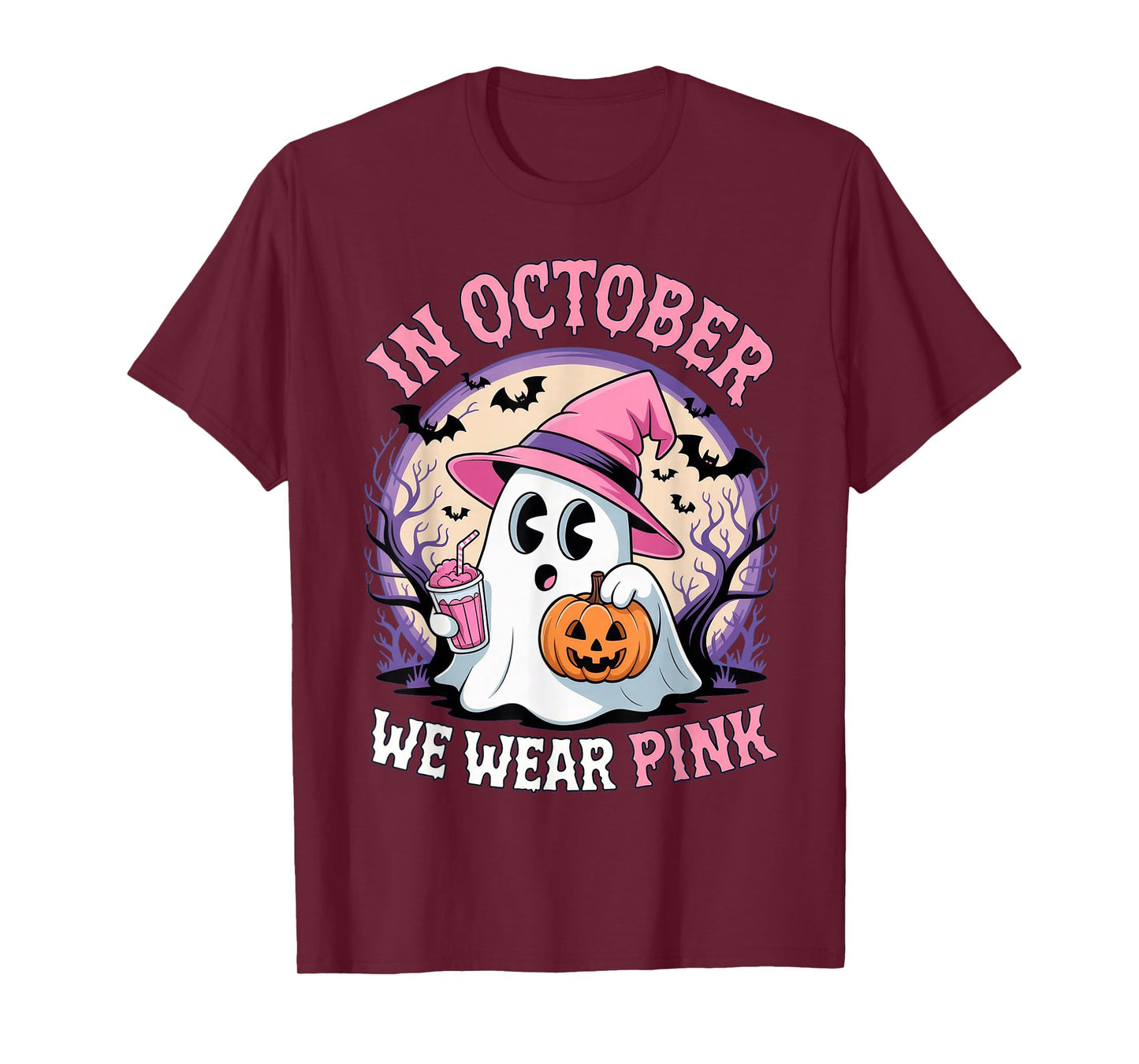Breast Cancer in October We Wear Pink Ghost T-Shirt
