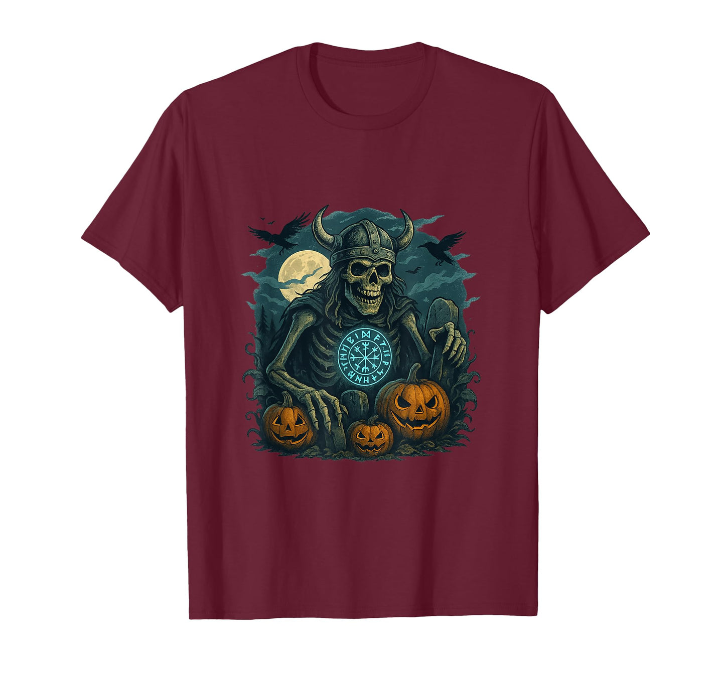 Viking Halloween Skeleton with Runes Design T-Shirt