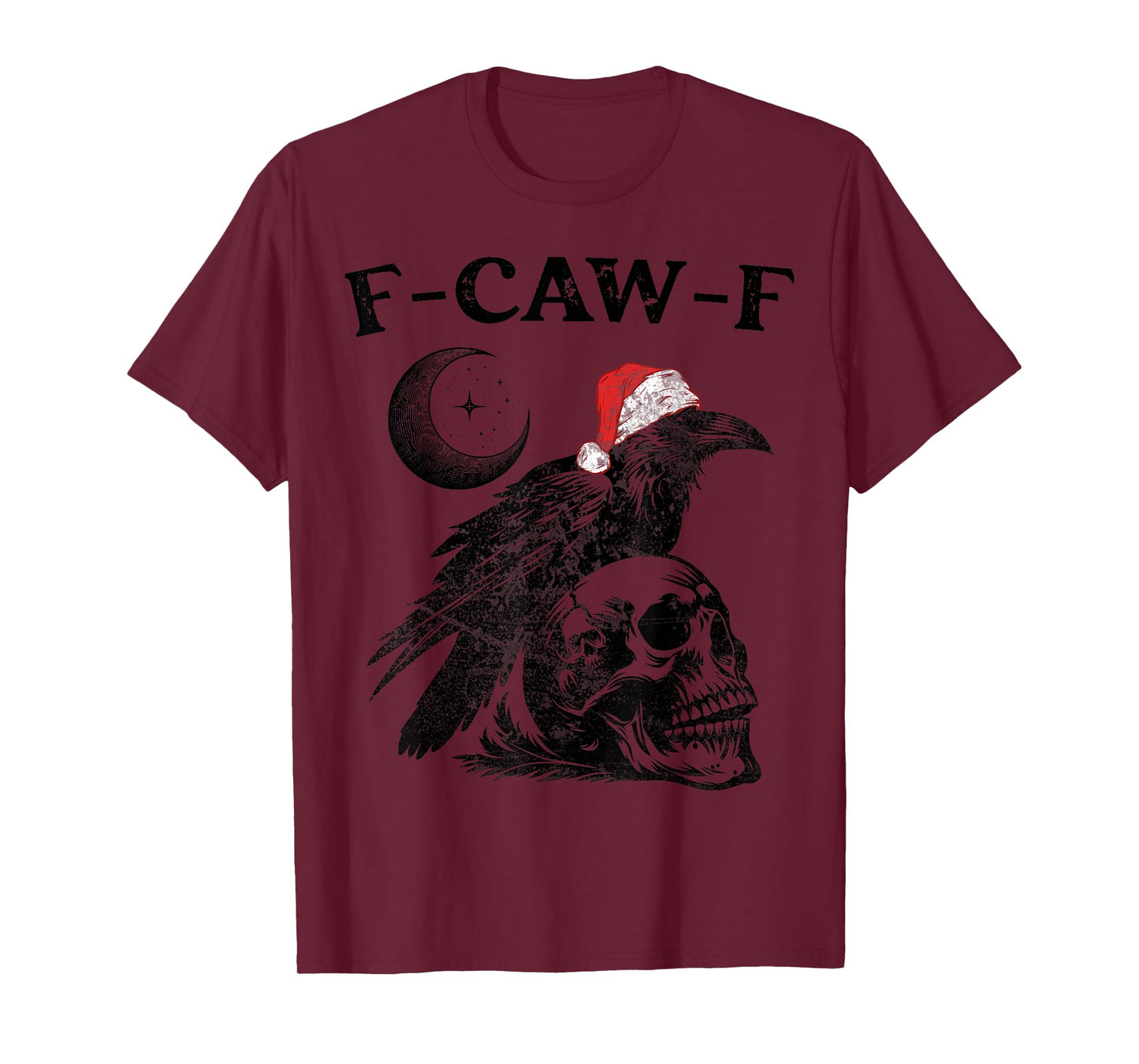 Christmas F-Caw-F Black Bird Crow Gothic Skull Moon T-Shirt
