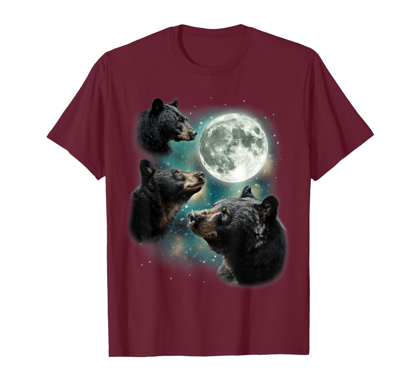 Three Black Bear Moon | 3 Wild Bears Gazing At The Moonlight T-Shirt