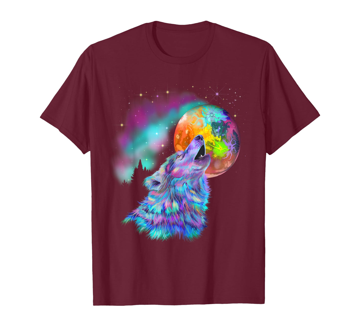 Colorful rainbow psychedelic trippy howling at moon wolf T-Shirt
