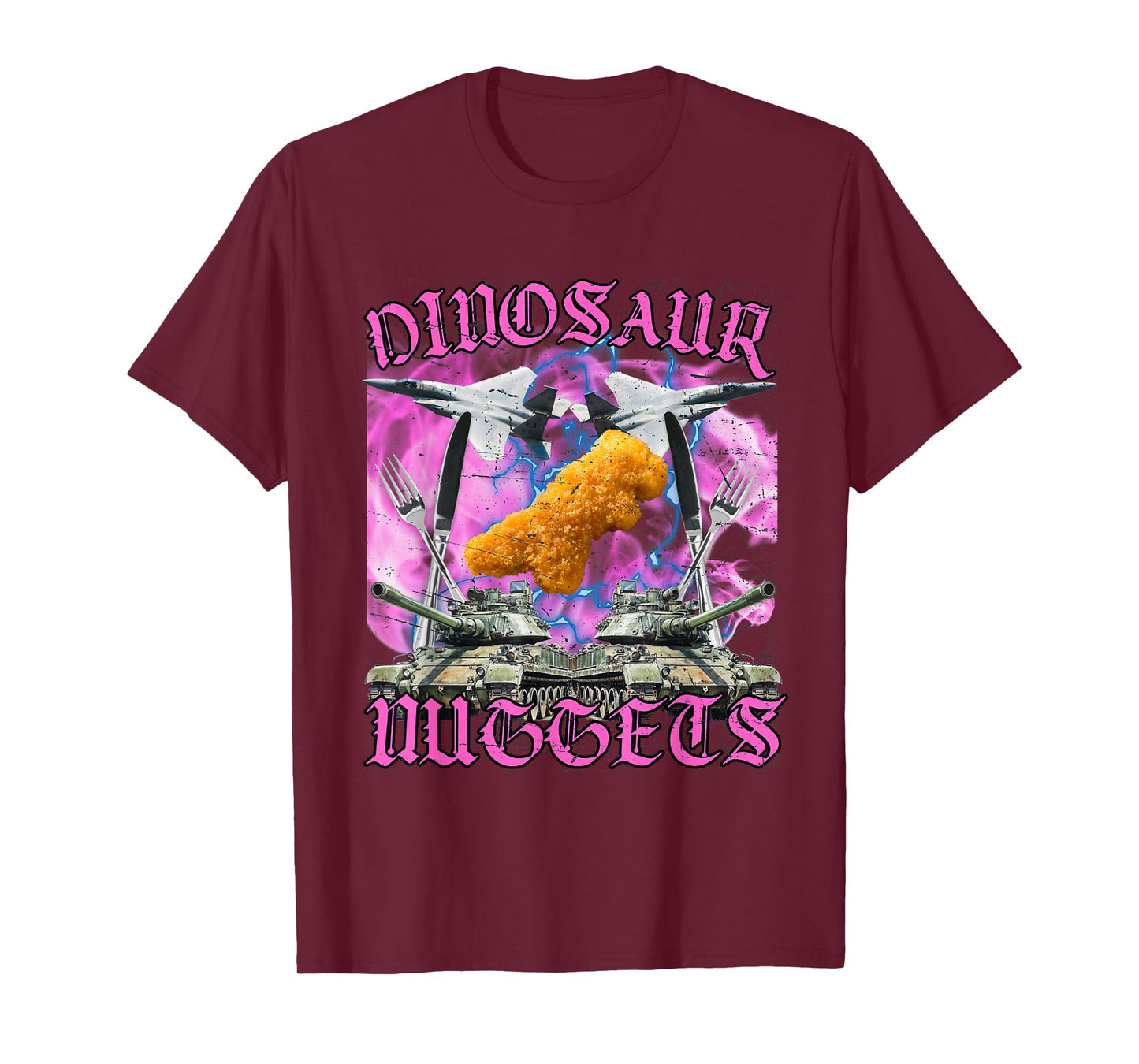 Funny Dinosaur Chicken Nugget Bootleg Hardcore Flames Meme T-Shirt