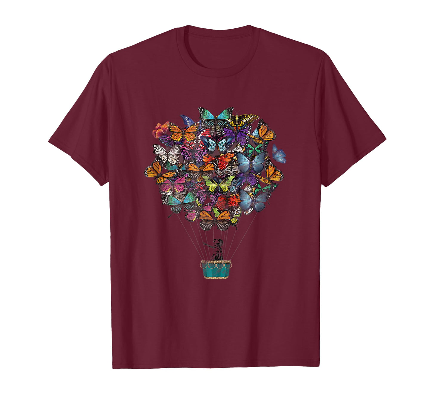 Multicolored Morpho Butterflies Hot-Air Balloon Print T-Shirt