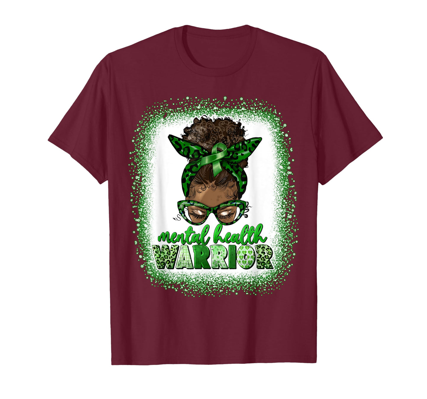Mental Health Warrior Afro Messy Bun Leopard Black Women T-Shirt