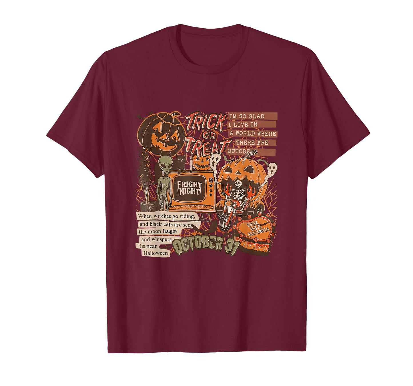 Trick Or Treat Alien Skeleton Riding and Ghost October 31st T-Shirt