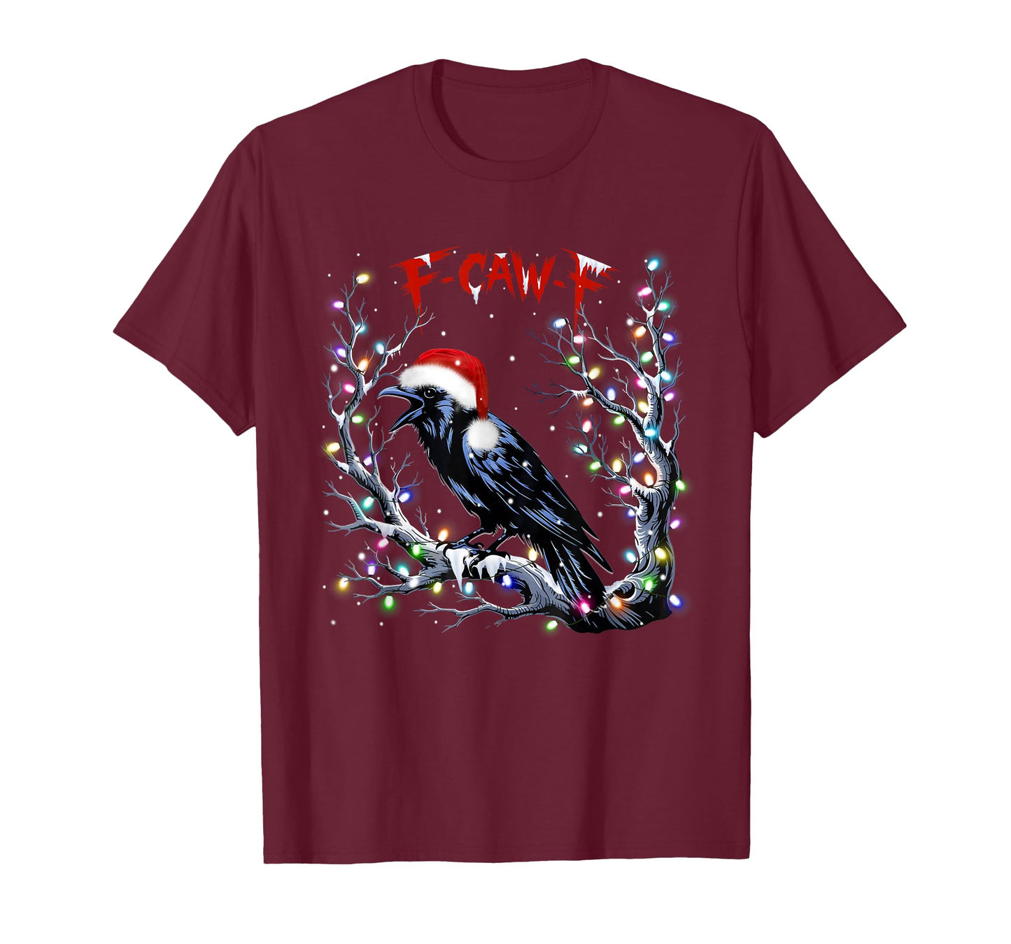 Black Crow F-Caw-F Funny Retro Santa Hat Christmas Lights T-Shirt