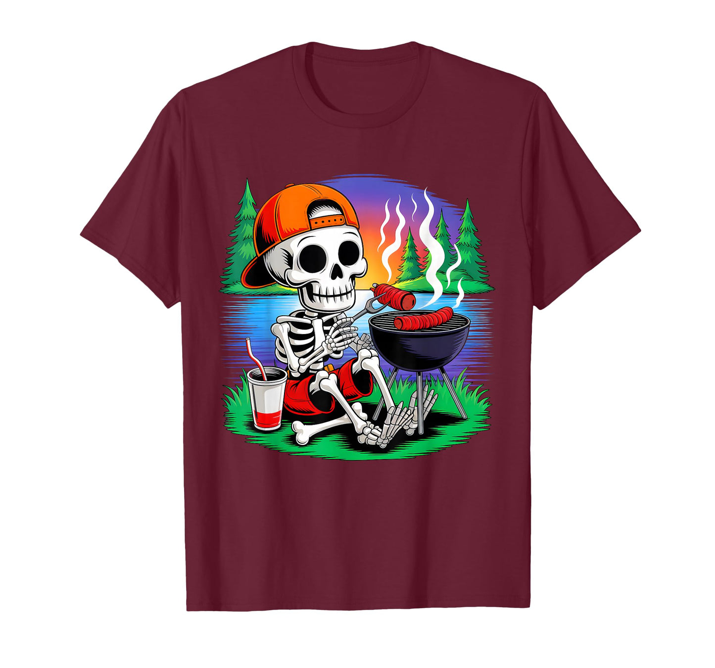 Skeleton BBQ Halloween Costume Funny BBQ Matching Family T-Shirt