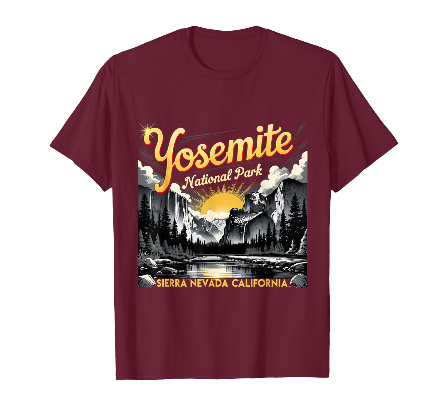 Yosemite Sierra Nevada Vintage Sunset Wilderness Art T-Shirt