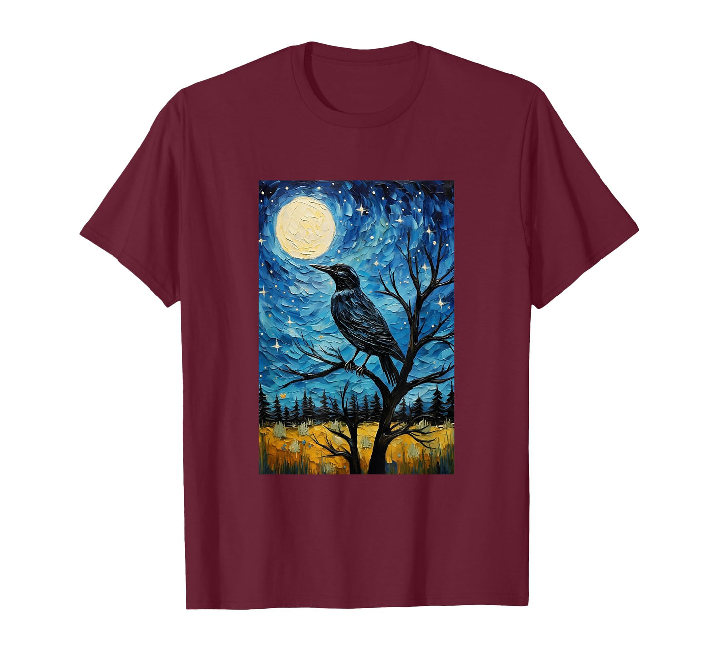 Magpie Crow Raven Bird - Van Gogh Style - Starry Night T-Shirt