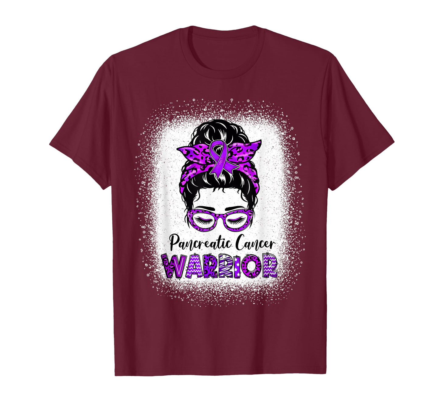 Pancreatic Cancer Awareness Messy Bun Purple Ribbon Womens T-Shirt