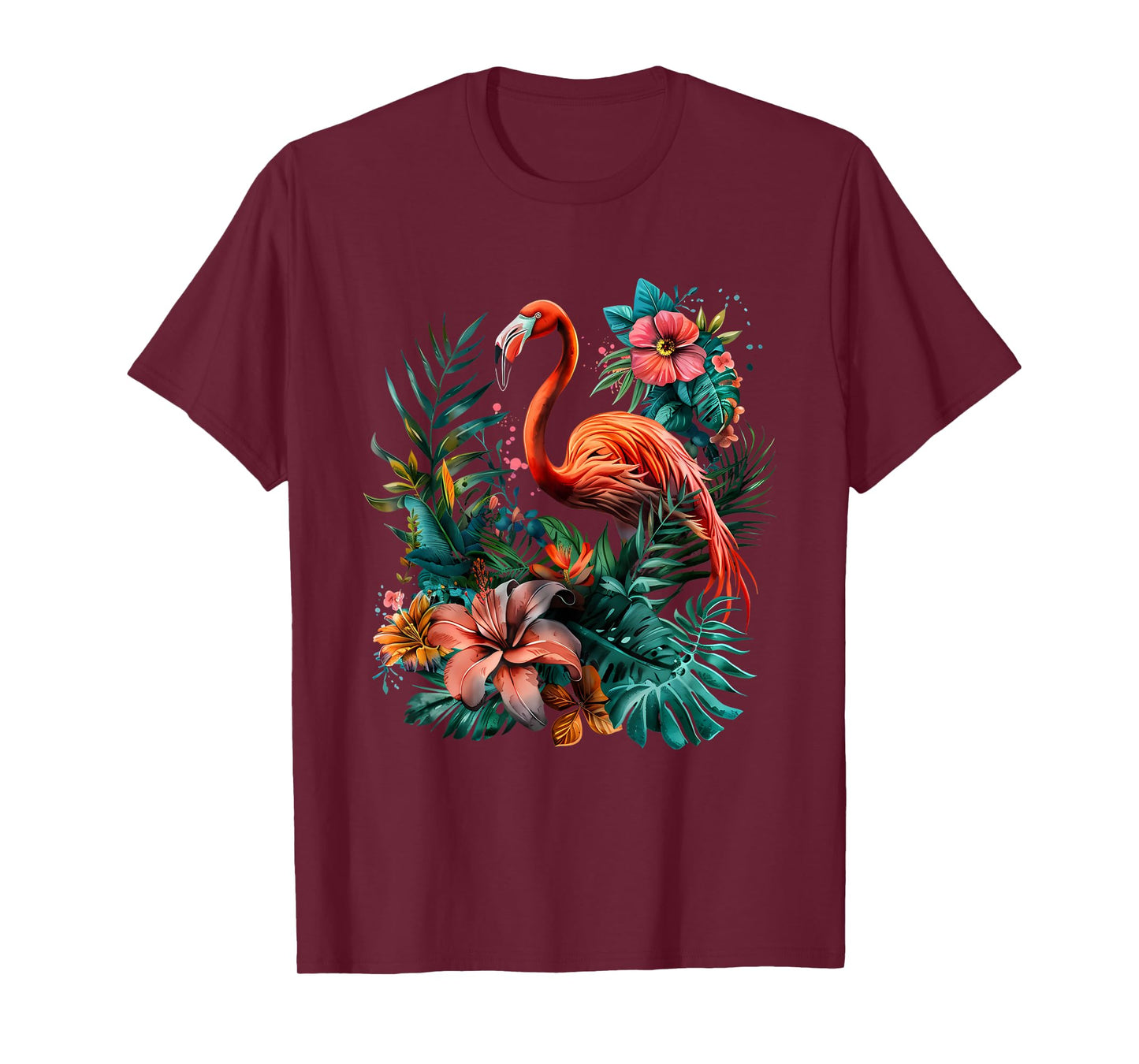 Pink Flamingo Bird Floral Artwork Nature Pink Flamingo Bird T-Shirt