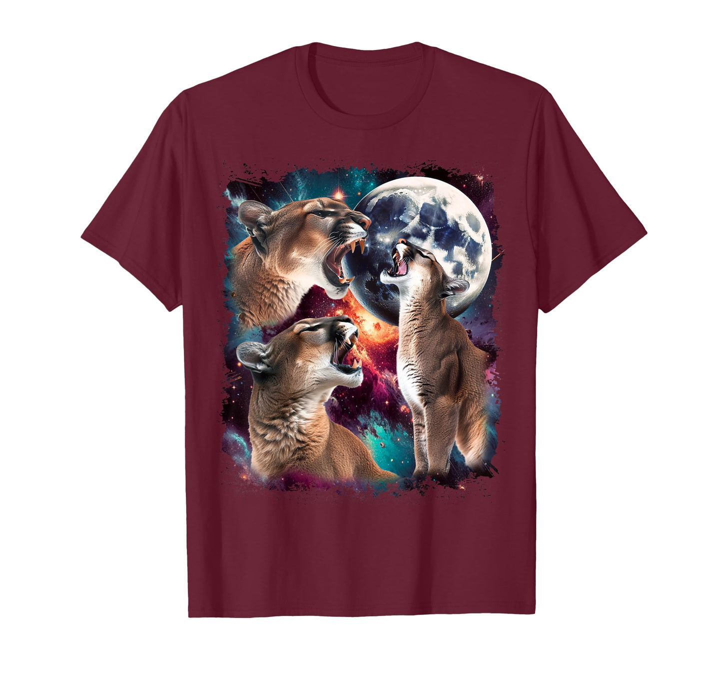 Three Mountain Lion Moon | 3 Cougar Moon Funny Cursed Meme T-Shirt