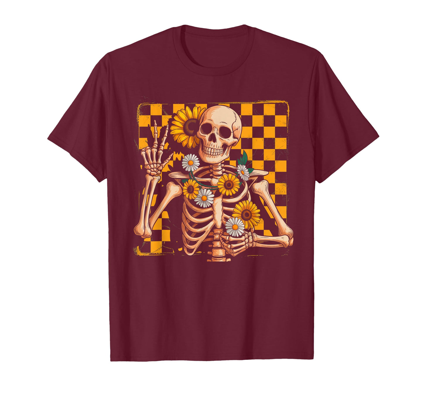 Retro Fall Skeleton Halloween Skeleton Flower Spooky Season T-Shirt