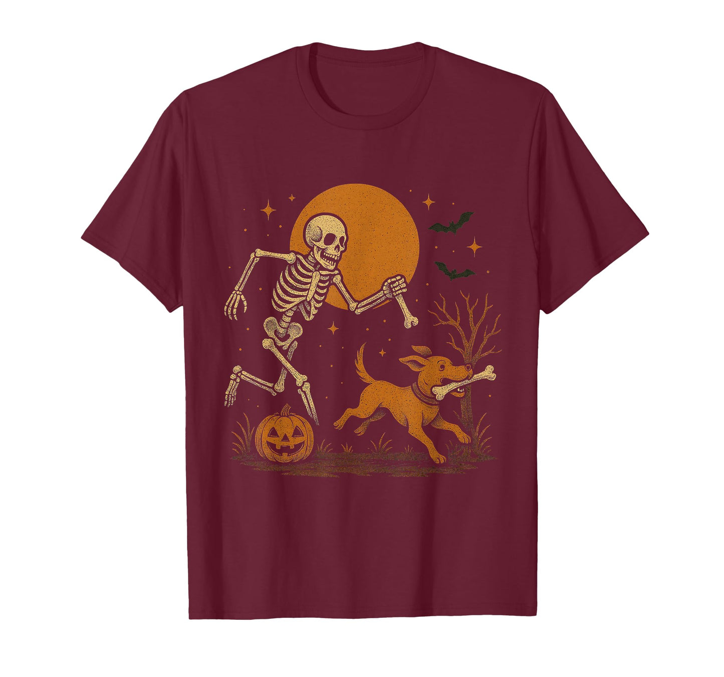 Skeleton Chasing Dog Funny Halloween Dog Mom Pet Lover Pug T-Shirt