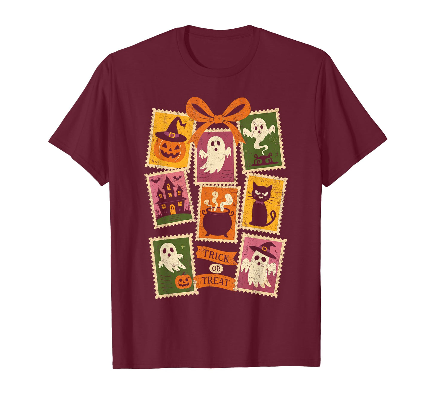 Halloween Stamps Spooky Pumpkin Ghost Cat Witch Skeleton T-Shirt