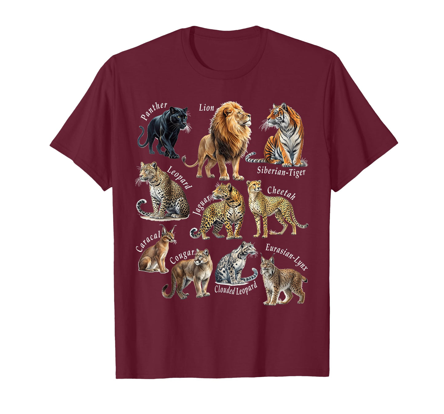 Educational Wild Cats and Big Cats of the World Animal Lover T-Shirt