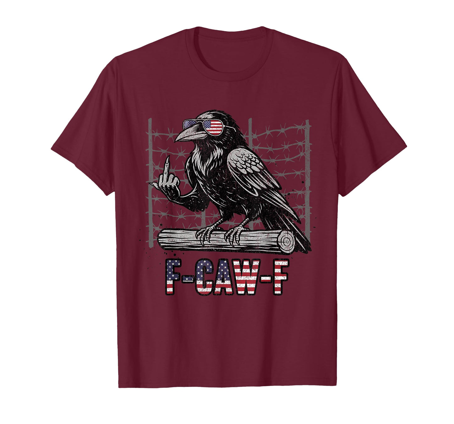 Funny Crow F-Caw-F American Flag Sunglasses Raven Middle Fin T-Shirt