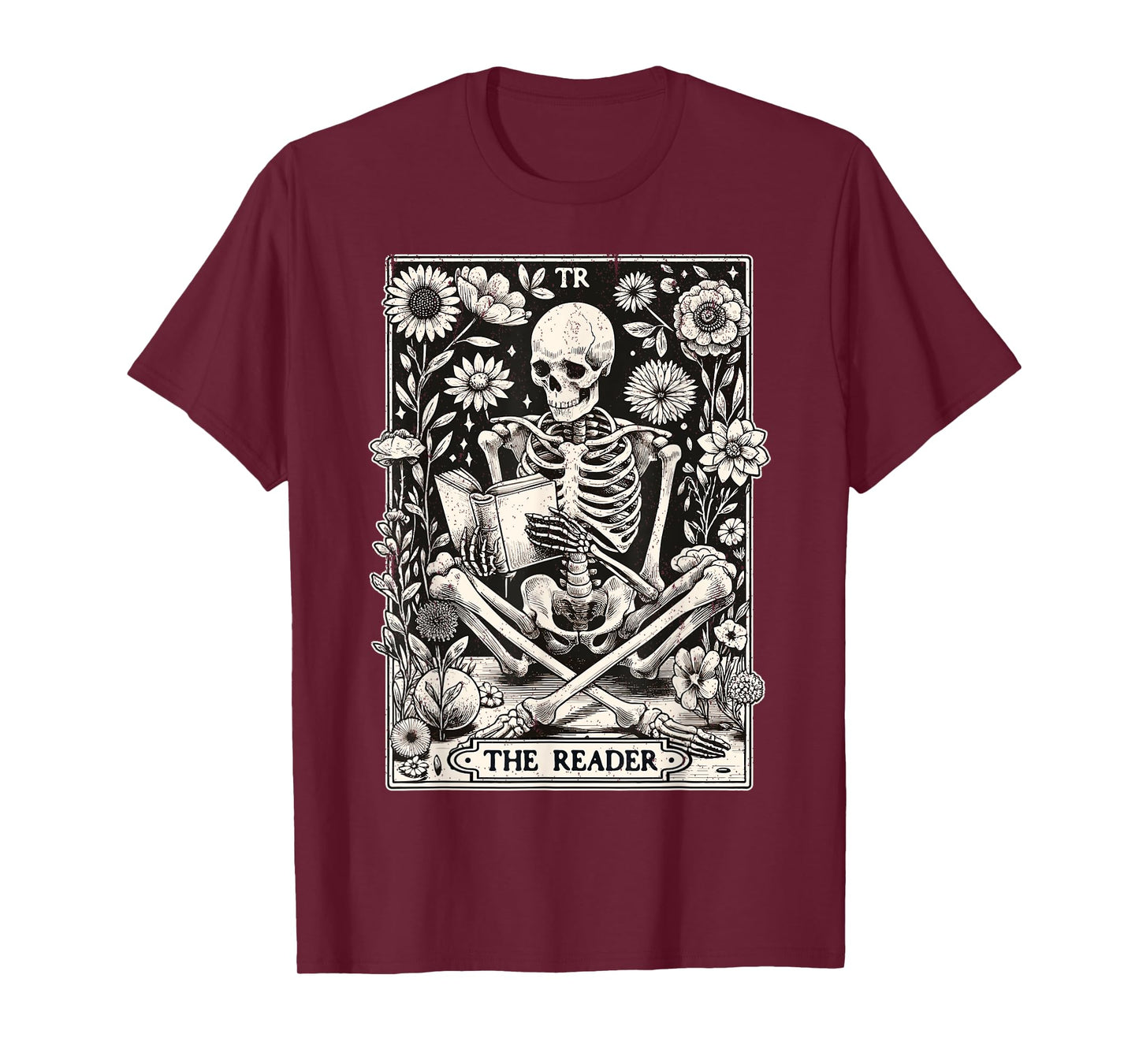 The Reader Tarot Card Funny Book Lover Skeleton Reading Book T-Shirt