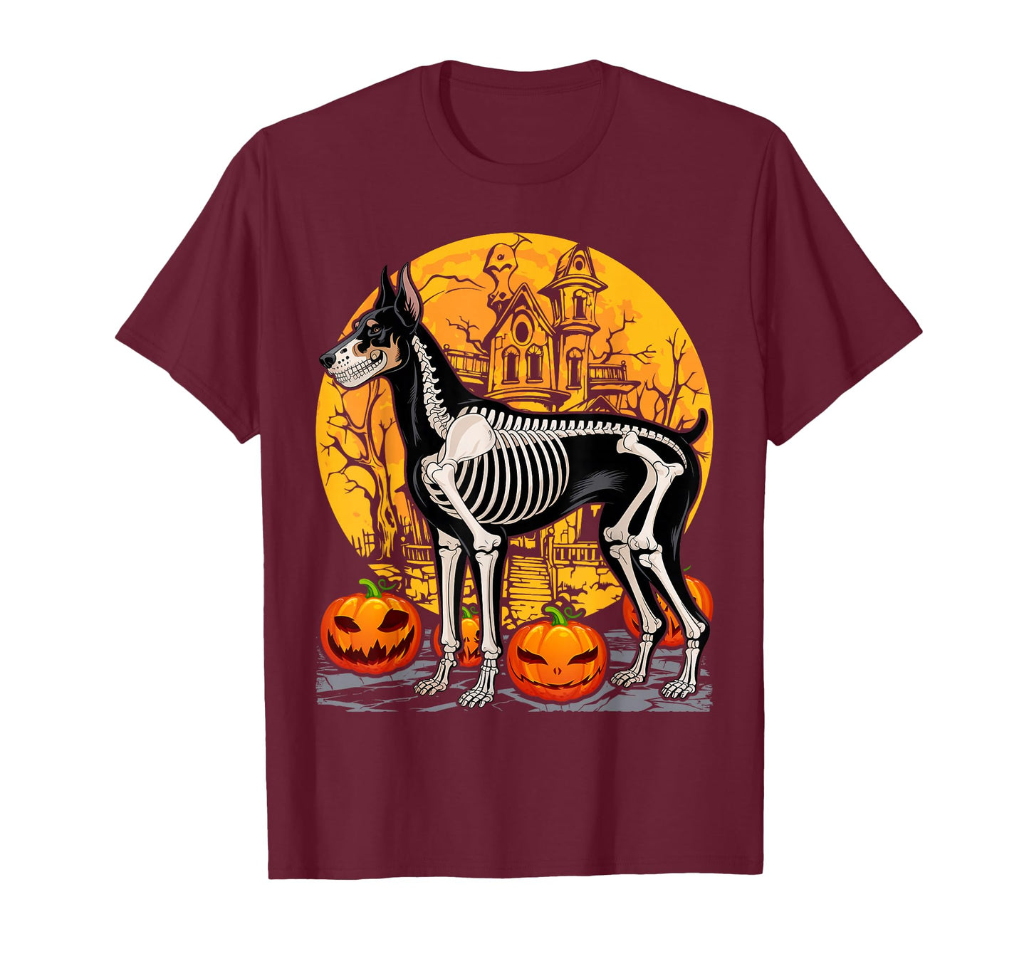 Halloween Skeleton Walking Skeletal Doberman Dog T-Shirt