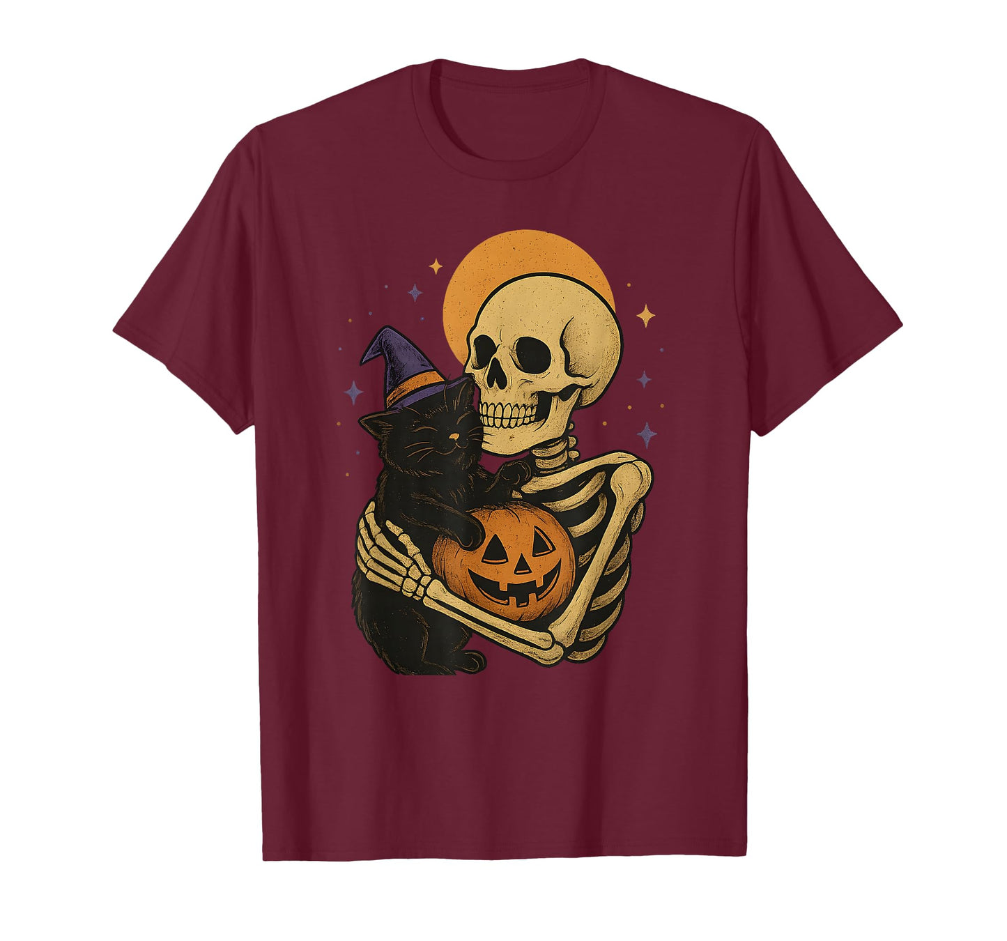 Skeleton Hugging Cat Pumpkin Halloween Cat Lover Cat Mom Dad T-Shirt
