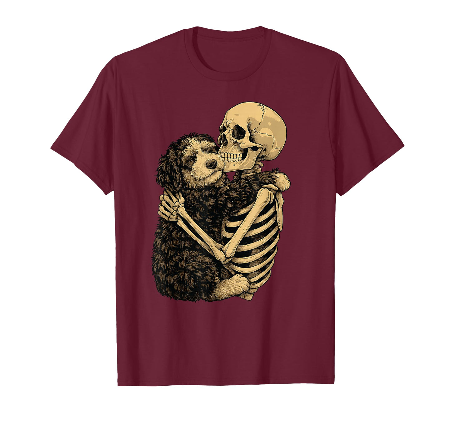 Skeleton Hugging Bernedoodle Dog Halloween T-Shirt