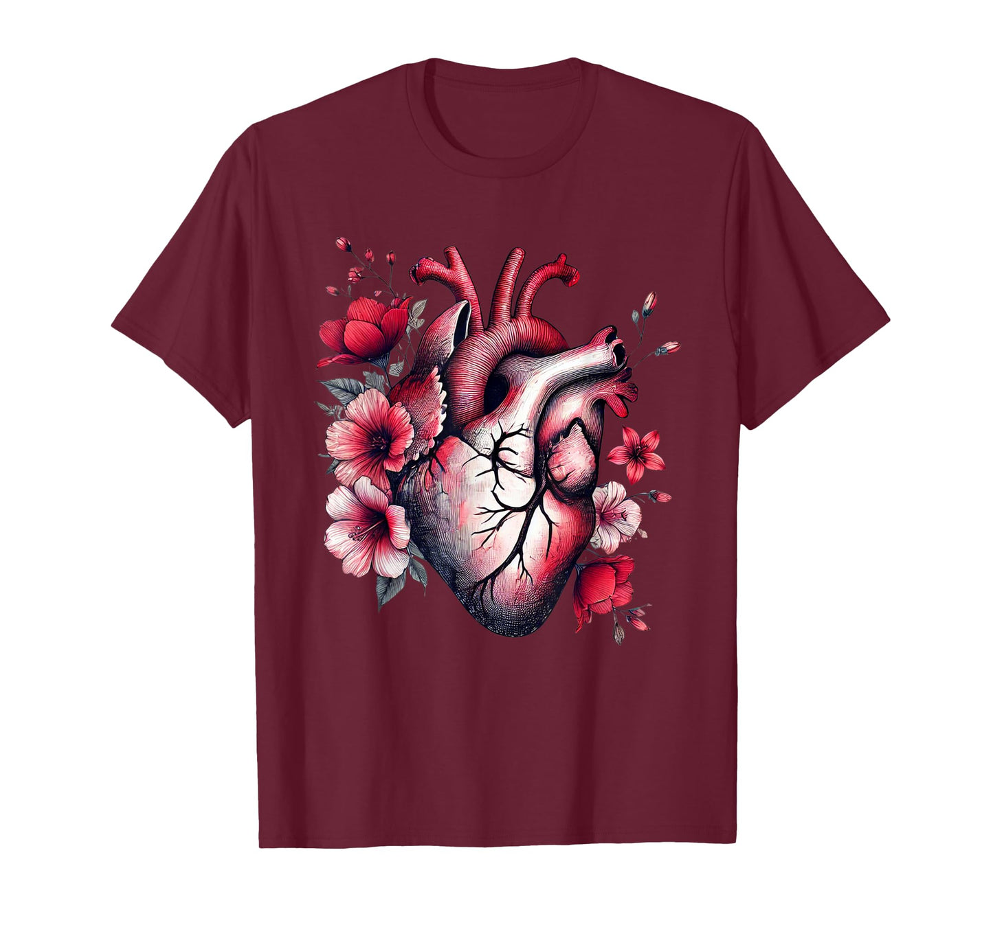 Cardiology Nurse Cardiac RN Anatomical Heart With Flowers T-Shirt