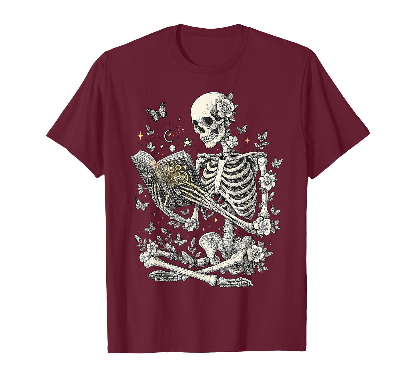 Skeleton Book Floral Skull Halloween Teacher Shirt T-Shirt