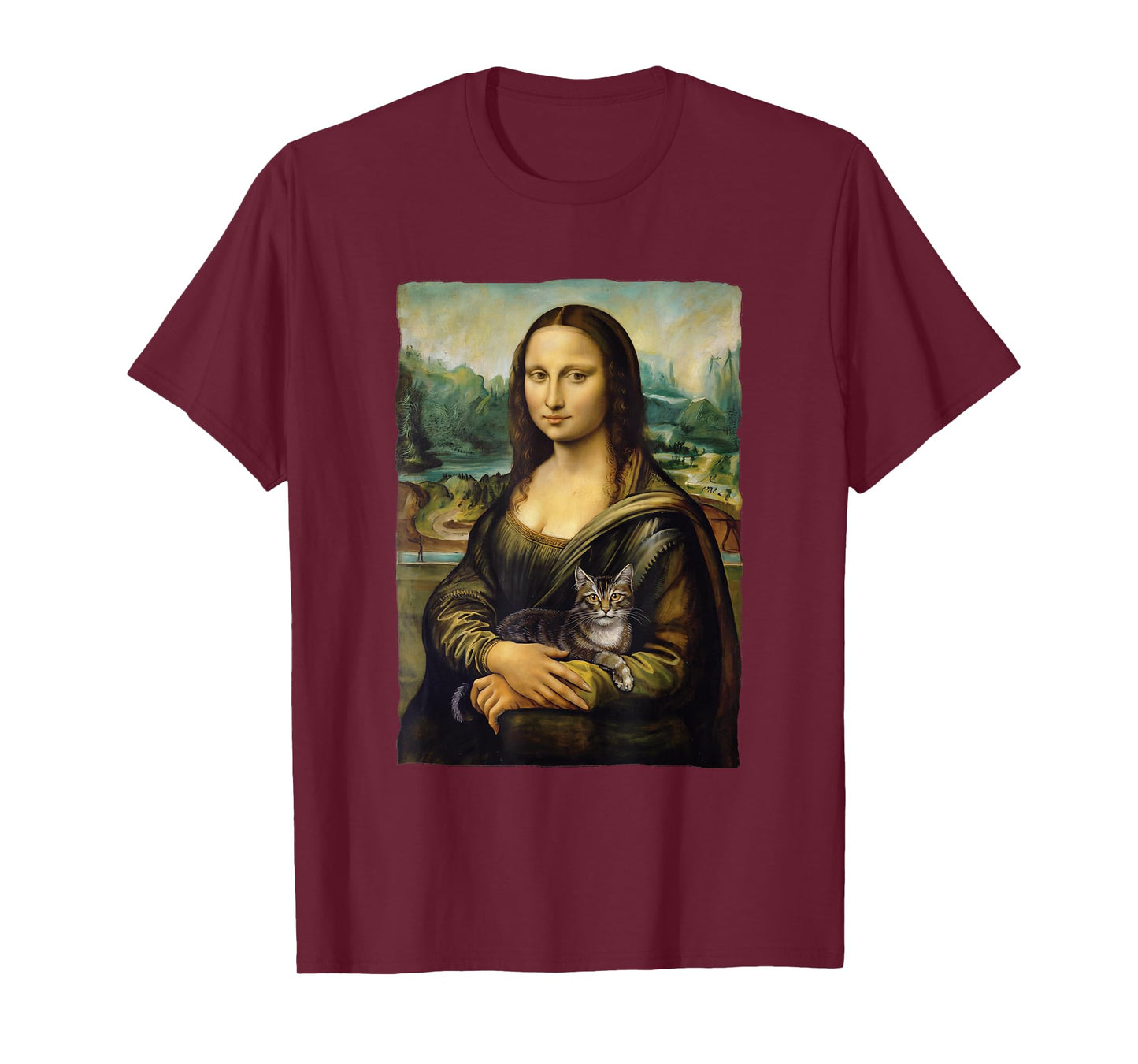 Mona Lisa Holding Grey Cat Portrait Art Painting T-Shirt for Men Women Kids