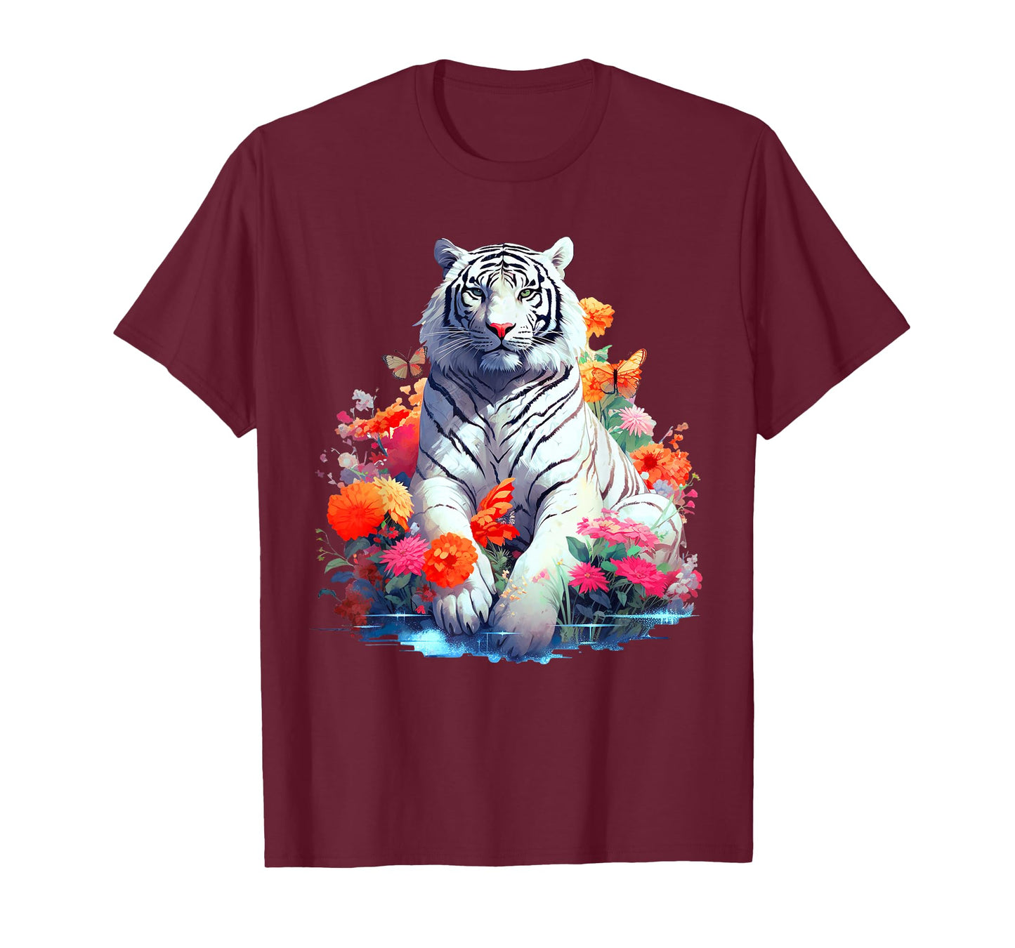 Tiger in White - Flower Art - Animal Art Tiger T-Shirt