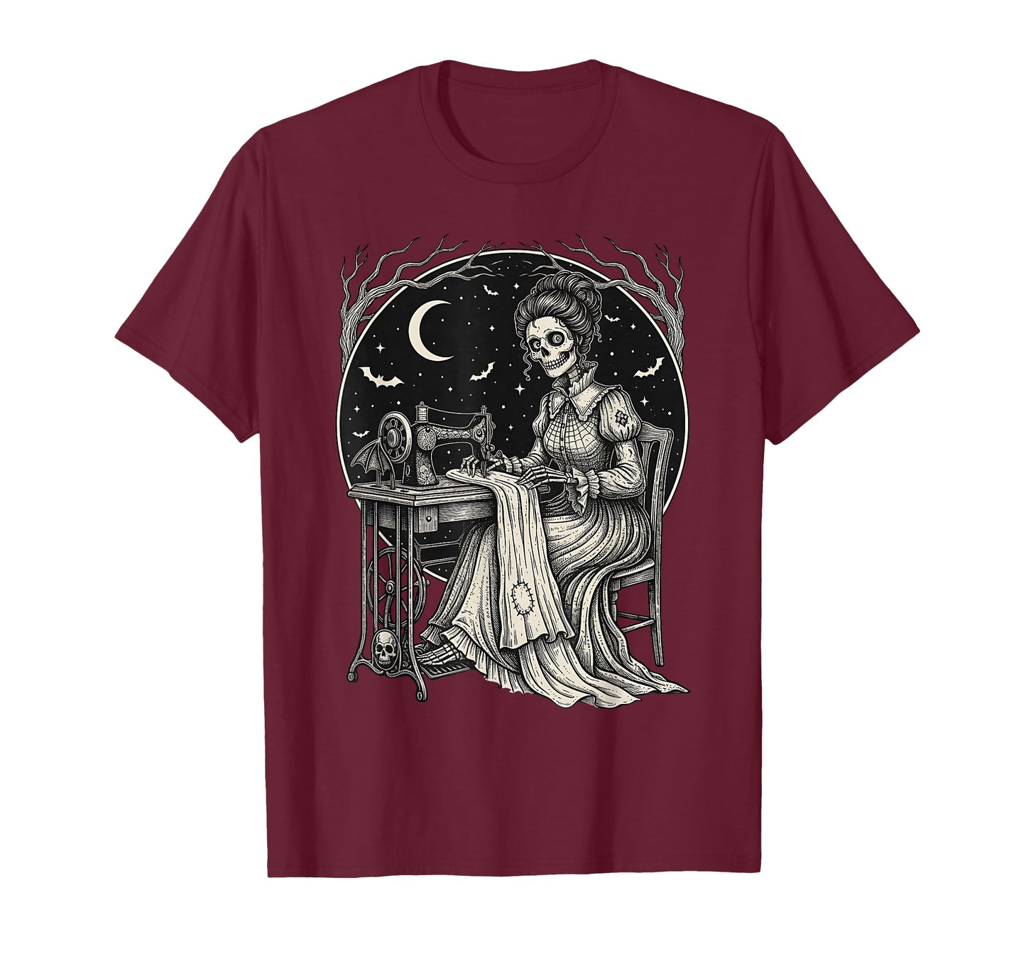 Messy Bun Hair Skeleton Sewer Quilter Halloween Quilting T-Shirt