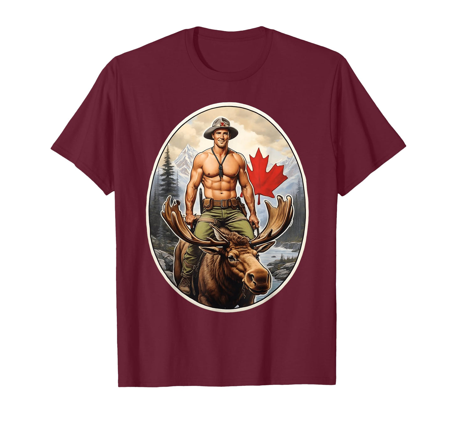 Canadian Mountie Adventure - Shirtless Rider Majestic Moose T-Shirt