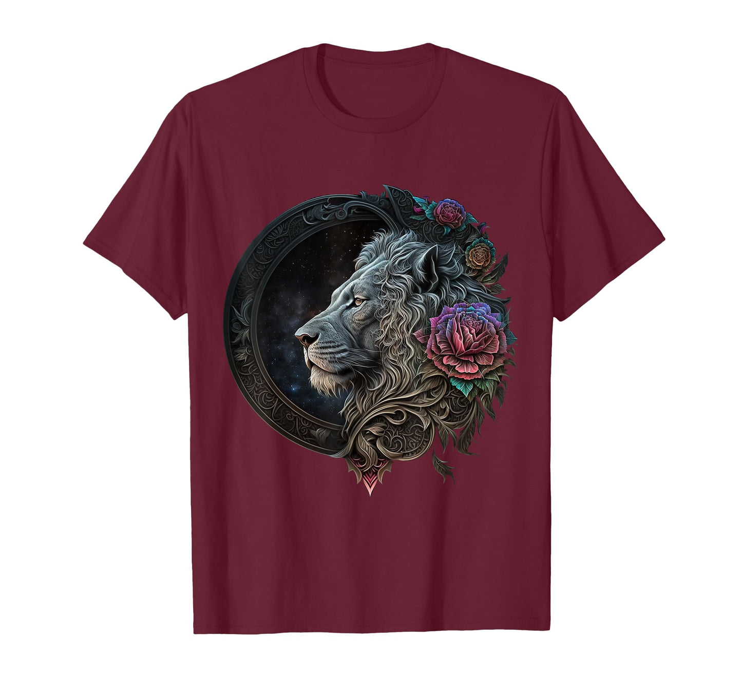 Lion Mandala Flowers Art Space Animal Zoo Lion T-Shirt