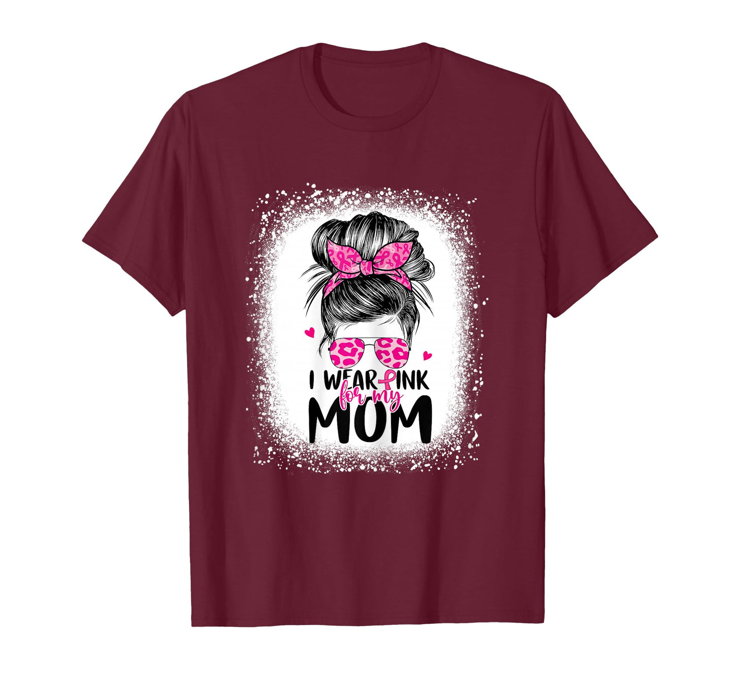 I Wear Pink For My Mom Messy Bun Breast Cancer Awareness T-Shirt