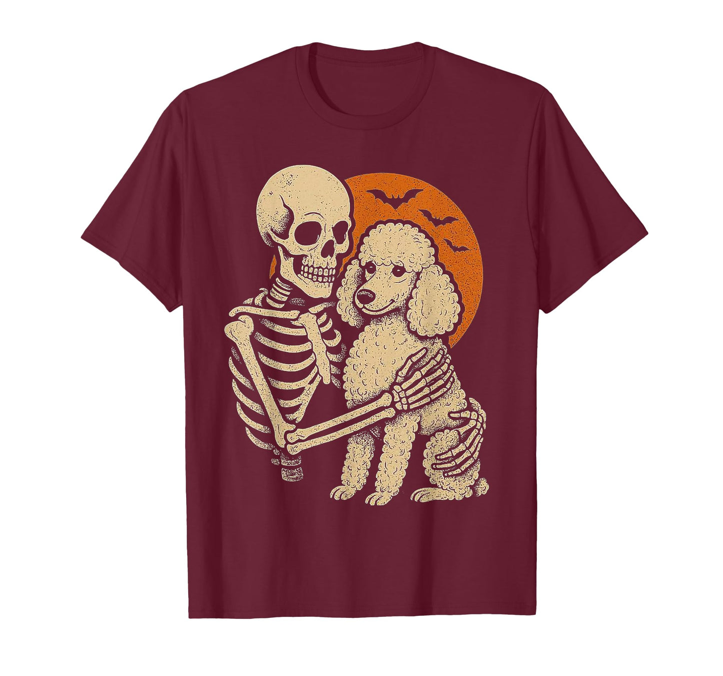 Skeleton Hugging Poodle Halloween Lover Mom Dad T-Shirt