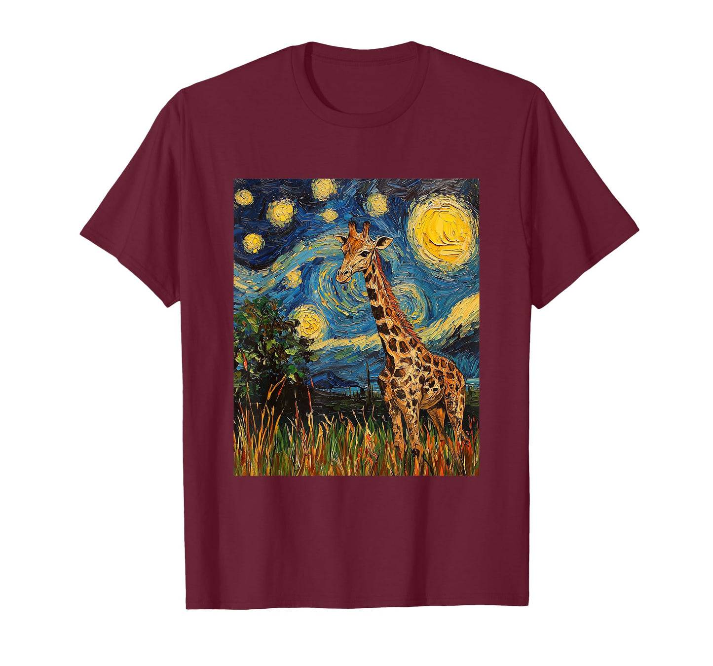 Cute Giraffe Africa - Van Gogh Style - Starry Night T-Shirt