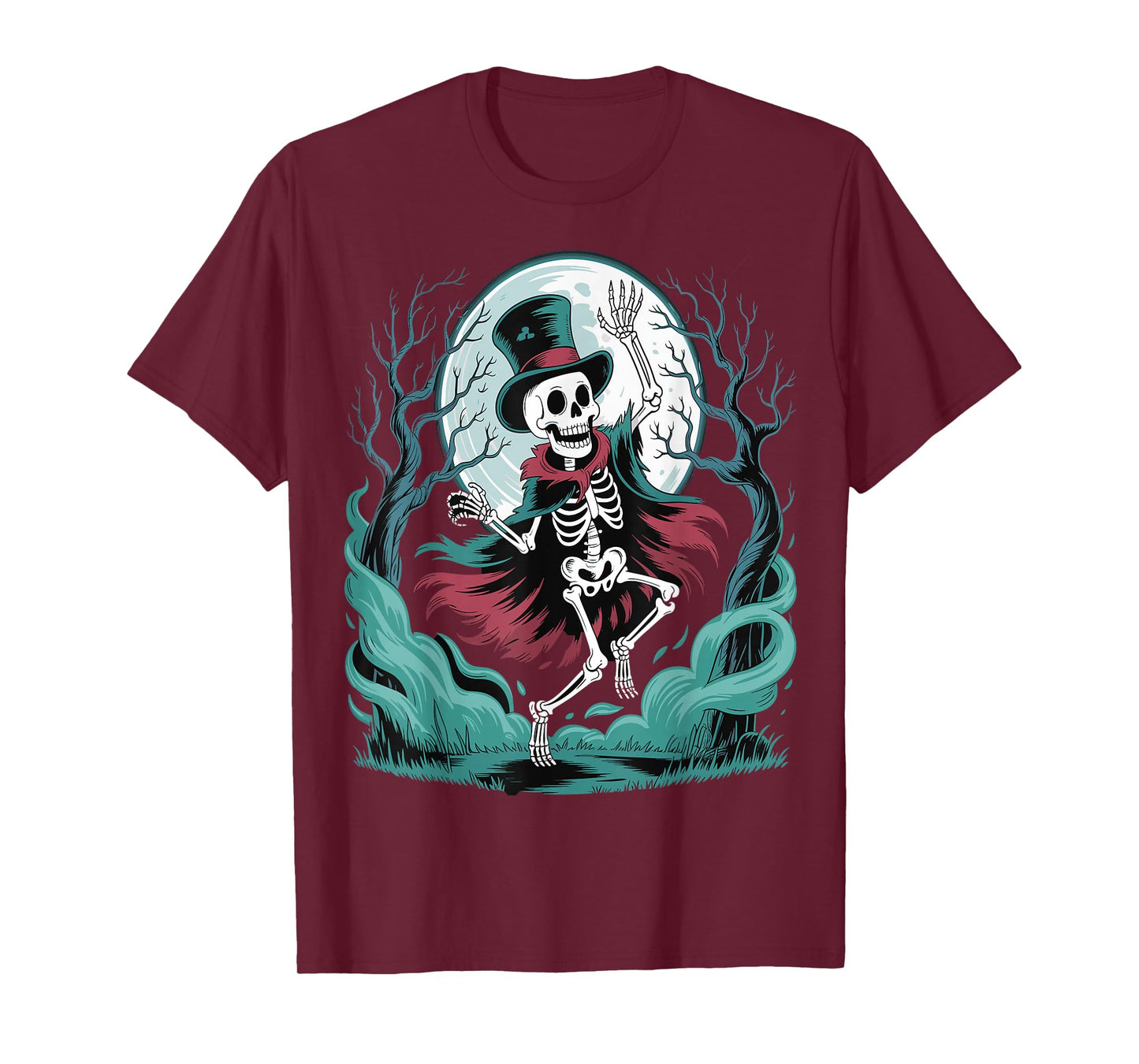 Skeleton Dancing Under The Moon Funny Spooky T-Shirt