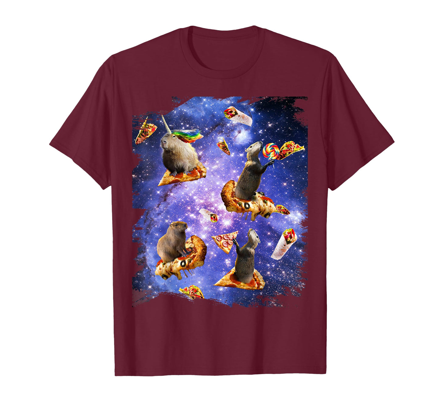 Space Capybara On Pizza Taco, Galaxy Capybaras Funny T-Shirt