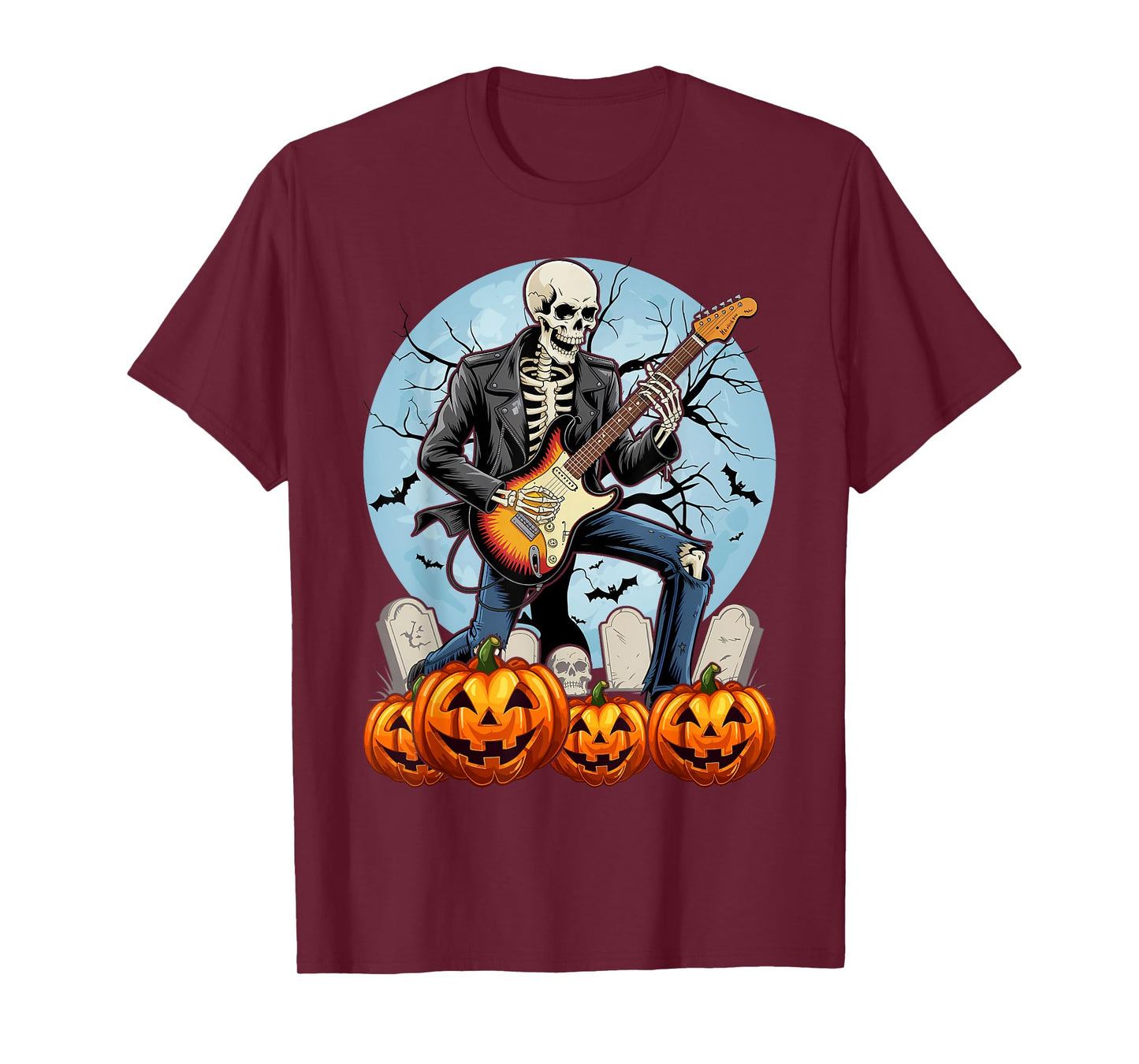 Spooky Skeleton Playing Guitar Halloween Costume Rock On T-Shirt