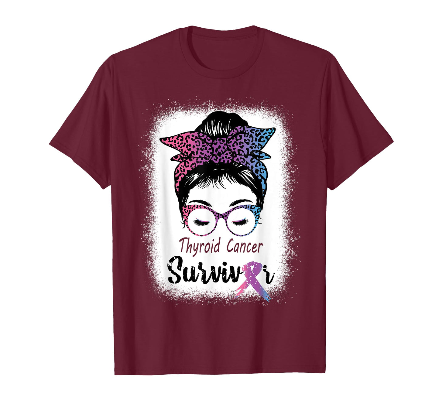 Thyroid Cancer Survivor Awareness Messy Bun Mom Teal ribbon T-Shirt