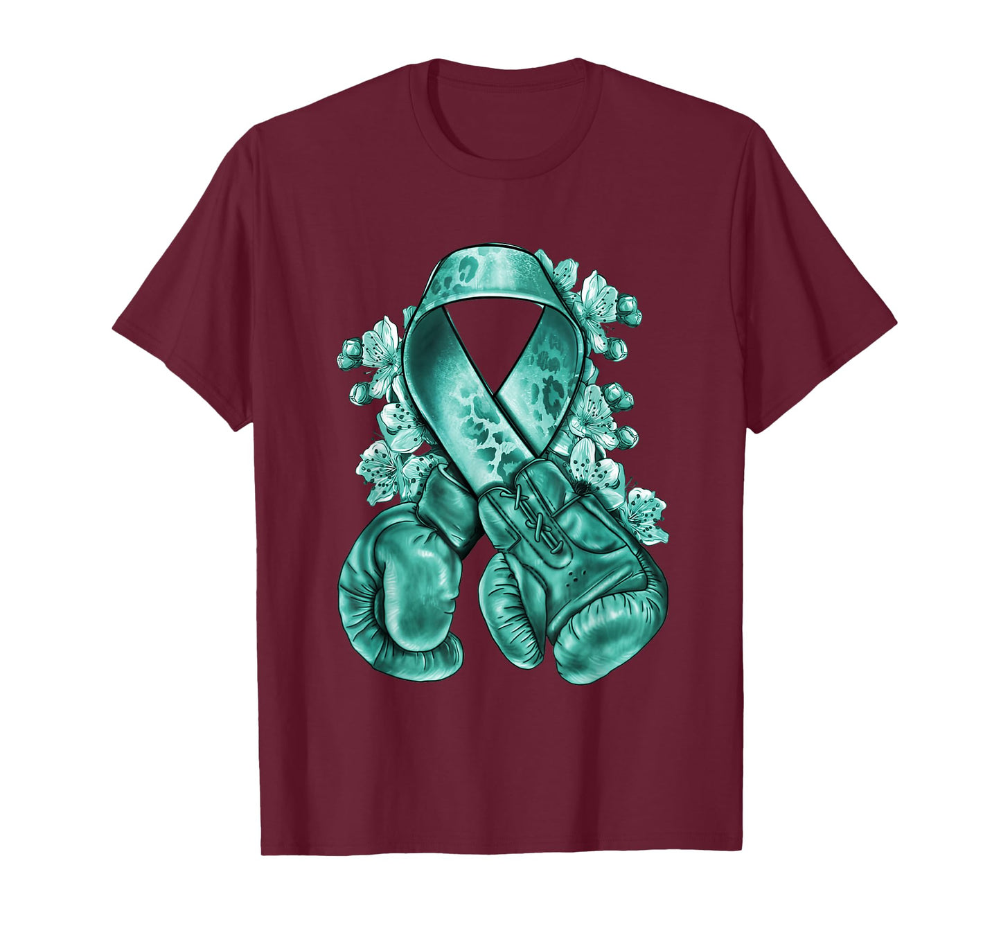 Ovarian Cancer teal ribbon with boxing gloves Awareness T-Shirt