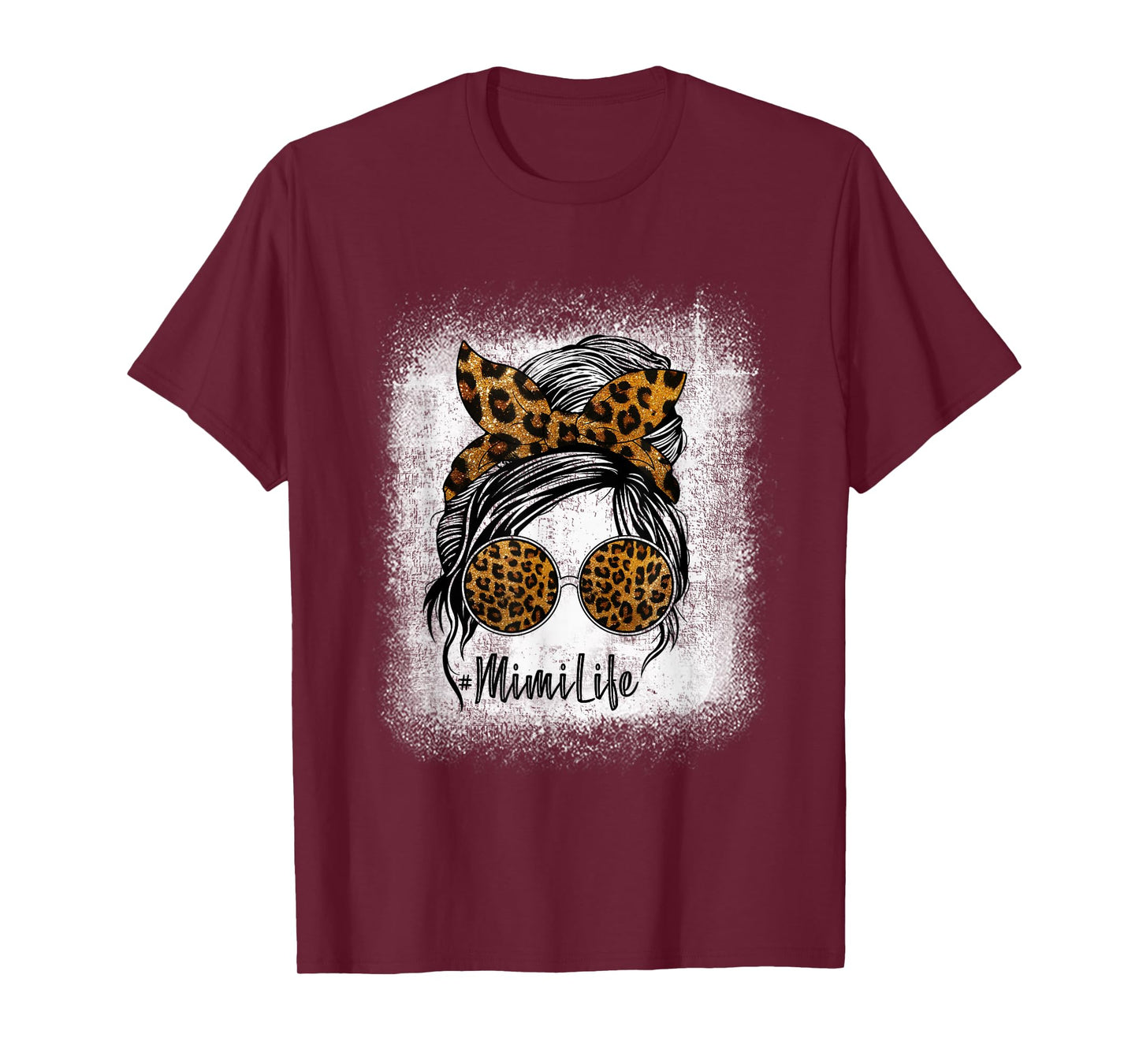 Mimi Life Messy Bun Sunglasses Bleached Mother’s Day Leopard T-Shirt