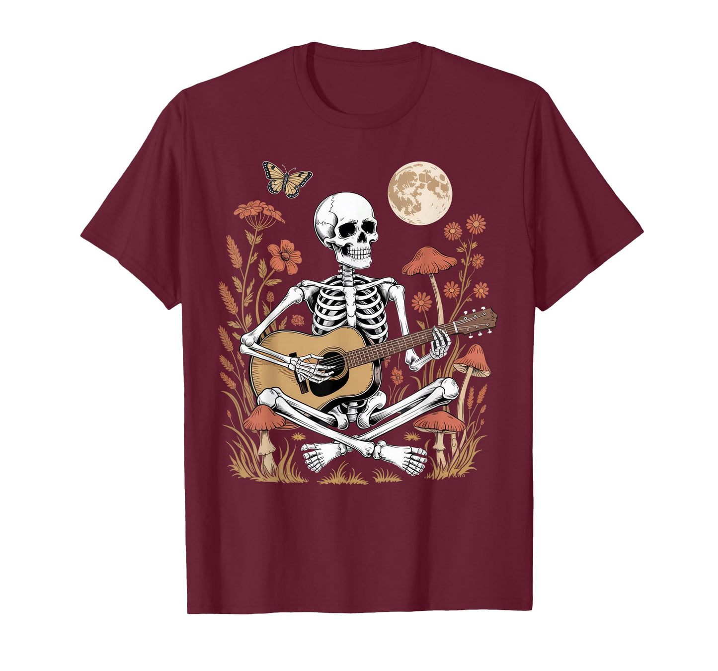 Skeleton Playing Guitar Nature Lovers Halloween Vibes T-Shirt