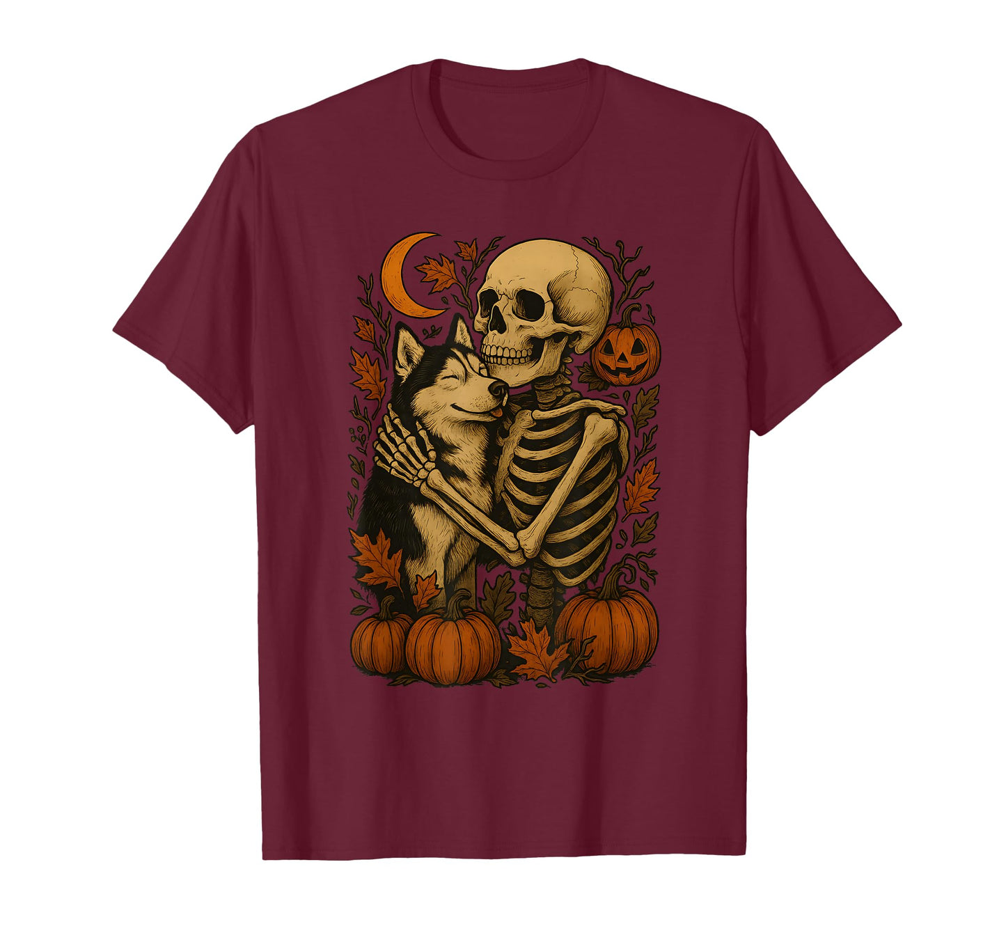 Skeleton Hugging Siberian Husky T-Shirt