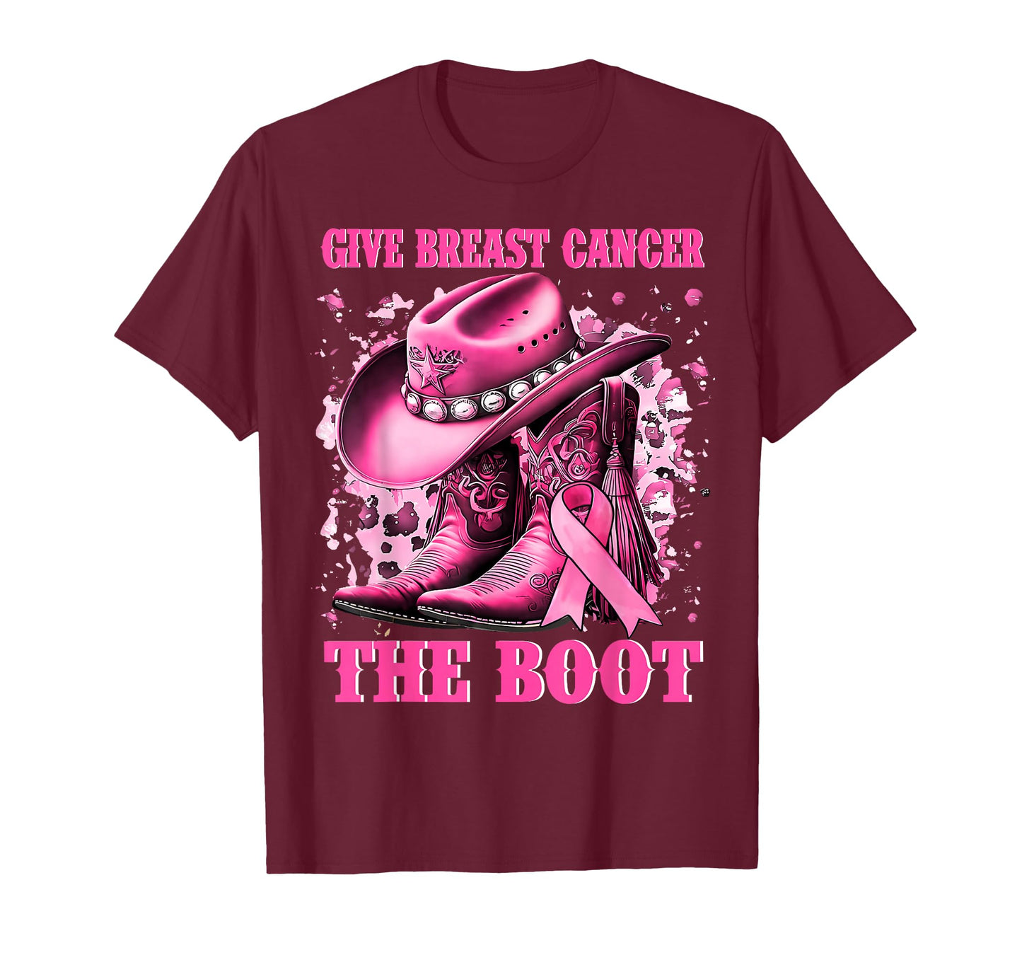 Cowgirl Western Give Breast Cancer The Boot Pink Ribbon T-Shirt