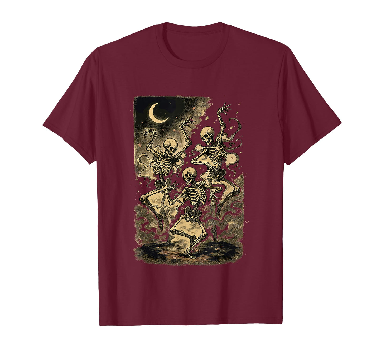 Dancing Skeleton Trio Under Moon Vintage Design T-Shirt